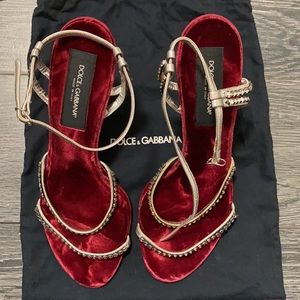 NW Size 8.5 Dolce & Gabbana silver leather & rhinestone 4” heel. Burgundy velvet
